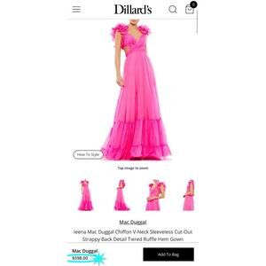 $598 NWT MAC DUGGAL Indy Ruffle Tiered Hot Pink Ballgown Size 8 Prom Dress 67911
